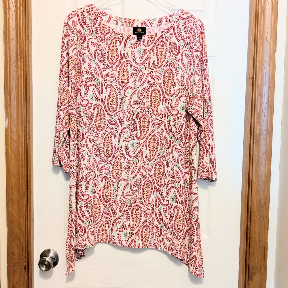 Paisley Print Women's Top - Dark Pink & Multi Color